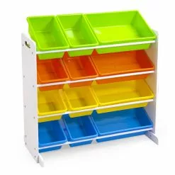 ATe Casa Scaffale In Legno 4 Piani Con 12 Cestoni Porta Giocattoli