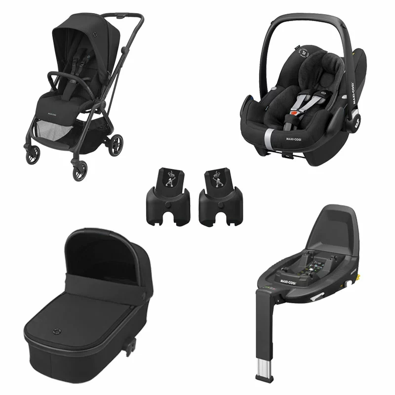 Maxi-Cosi Trio Leona Con Navicella Oria, Seggiolino Pebble Pro, Base Family Fix 360 E Adattatori 3 Maxi-Cosi Trio Leona Con Navicella Oria, Seggiolino Pebble Pro, Base Family Fix 360 E Adattatori