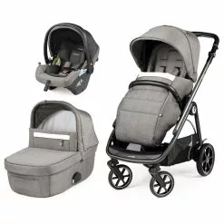 Peg Perego Trio Veloce Con Passeggino Ruote Top Quality, Culla Grande E Seggiolino Auto Primo Viaggio Lounge I-Size