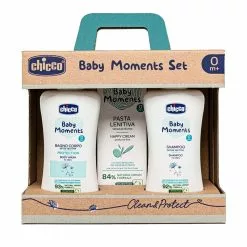 Chicco Baby Moments Set Clean&Protect, Cofanetto Regalo Con Bagnoschiuma, Shampoo E Pasta Lenitiva
