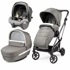 Peg Perego Trio Vivace Con Passeggino, Navicella Culla Elite E Seggiolino Auto Primo Viaggio SLK R129 I-Size - City Grey