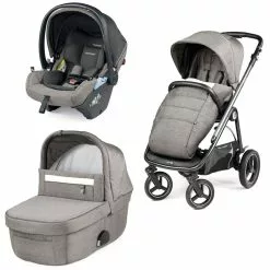 Peg Perego Trio Veloce TC Con Passeggino Dalle Sospensioni Regolabili, Culla Grande E Seggiolino Auto Primo Viaggio Lounge I-Size