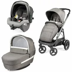 Peg Perego Trio Veloce TC Con Passeggino Dalle Sospensioni Regolabili, Navicella Elite E Seggiolino Auto SLK I-Size - City Grey