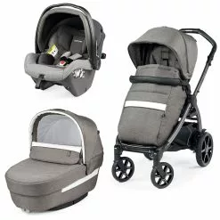 Peg Perego Trio Book Con Passeggino, Culla Elite E Seggiolino Auto Primo Viaggio SLK I-Size - City Grey